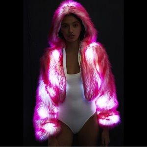 J Valentine • Light Up Hot Pink Tip Fur Jacket